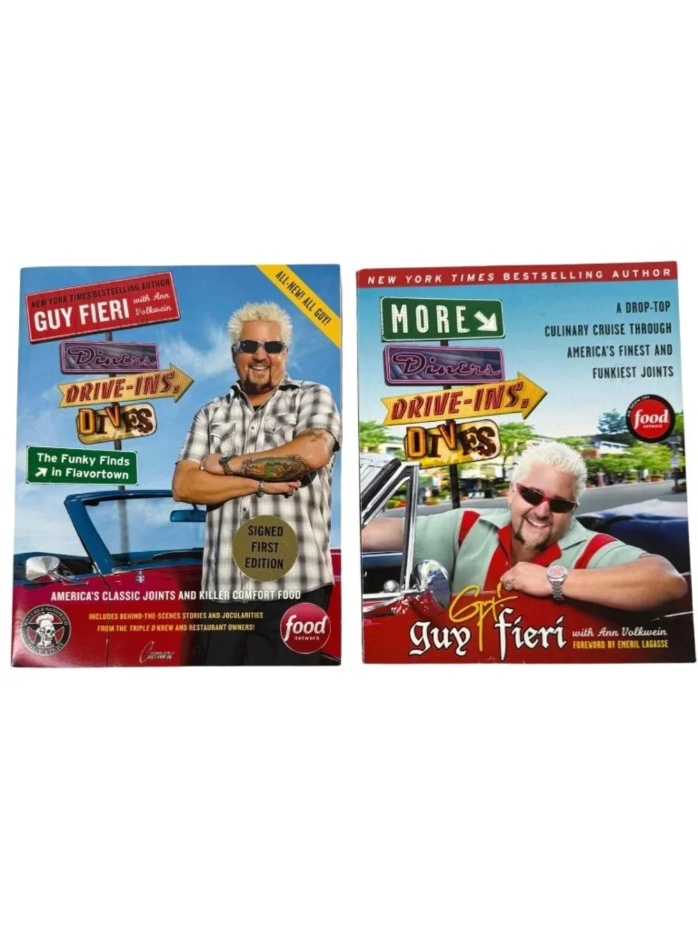 2 Guy Fieri Diners‎ Drive-Ins & Dives Book Set 1 Signed Funky Finds Food Network
